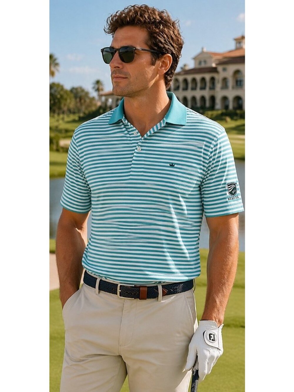 Peter Millar Crown Sport Polo Shirt XL Blue Stripe Golf Athletic The Els Club